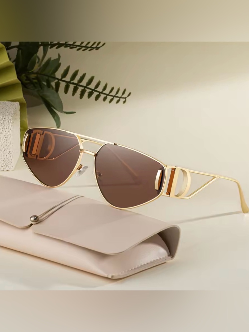 Others Follow Gold Frame Brown Lens Women's Sunglasses